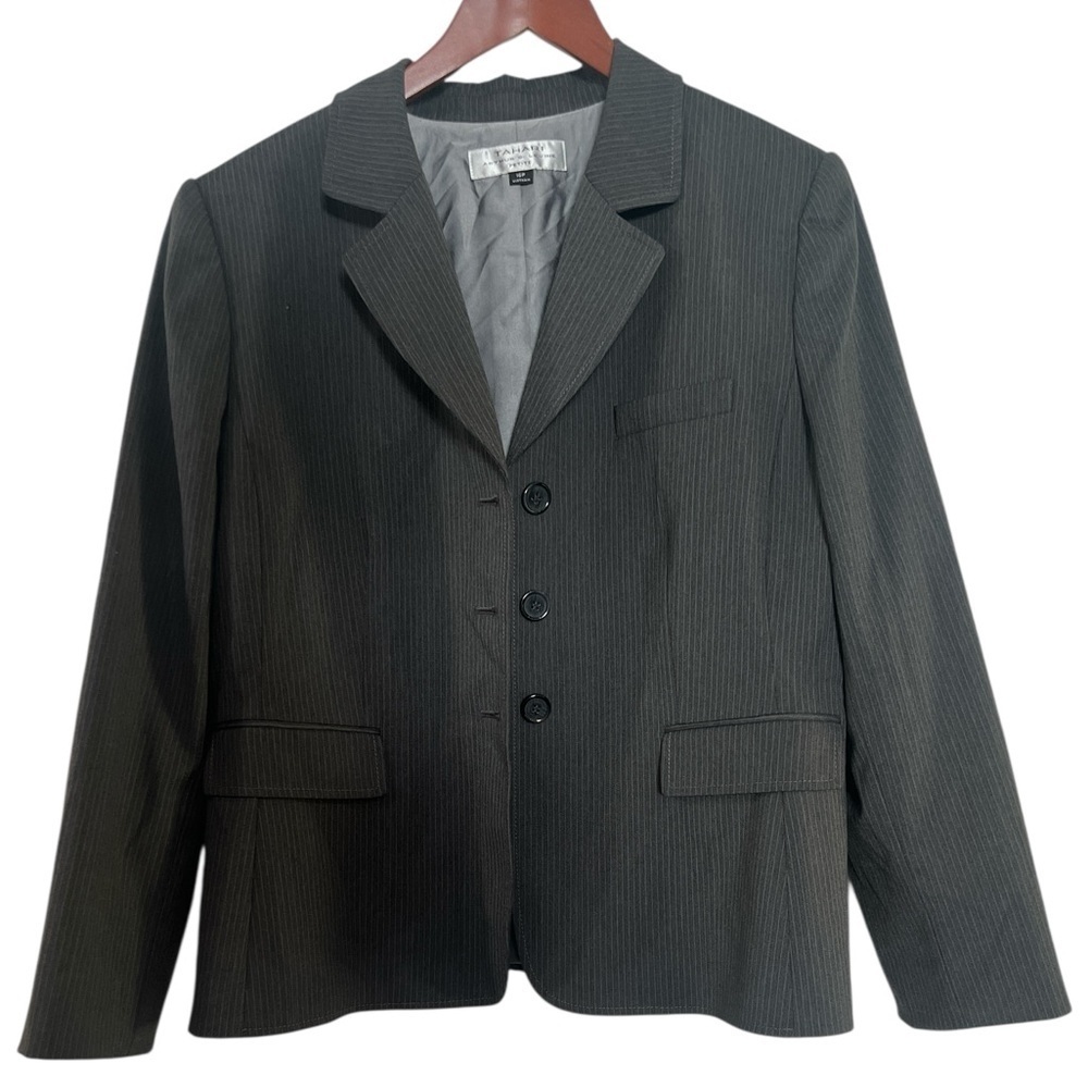 Tahari ASL Dark Gray Women's Pinstripe Blazer EUC